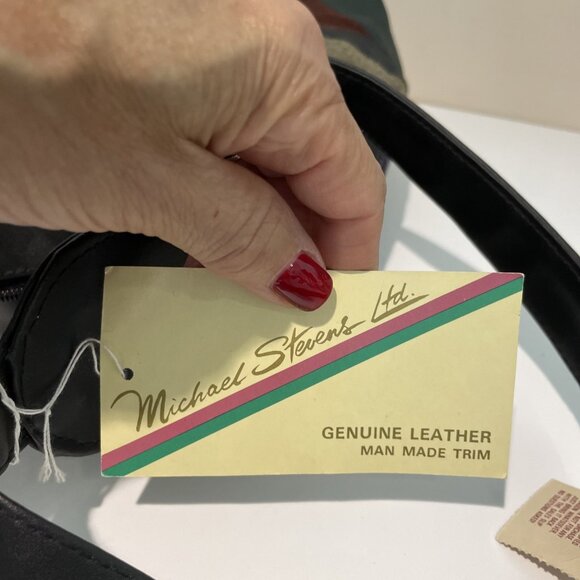 VTG Michael Stevens Leather Patchwork Shoulder Bag w/ Matching Makeup Bag NEW - Picture 15 of 16